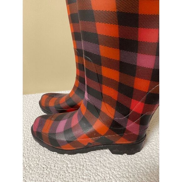 Dirty Laundry Tall Plaid Rain Boots Multicolor Plaid Sz 7 - Picture 8 of 10